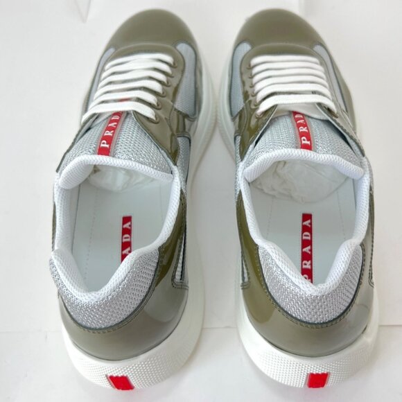 Prada Americas Cup Men Sneakers Vernice Bike Low Top Loden Argento Size UK11 - Picture 3 of 15